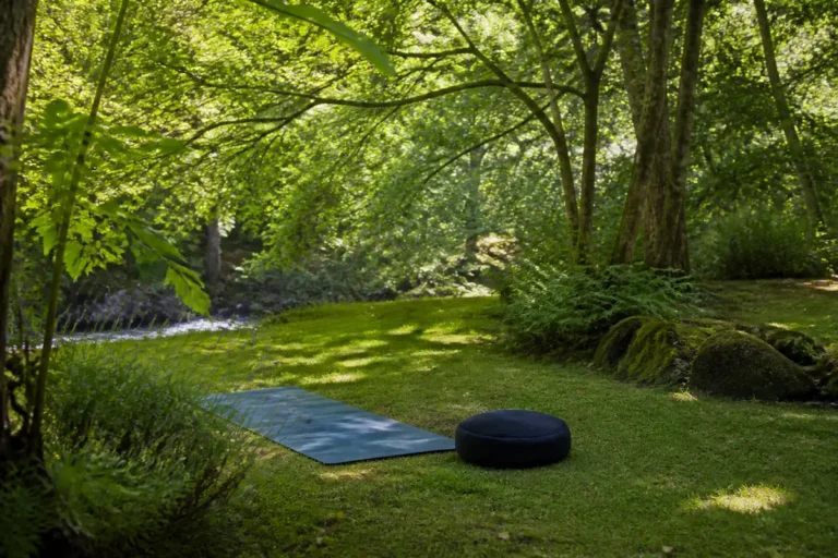 Tapis de yoga et coussin dans la forĂŞt pour relaxation sur auvertaveclili.fr