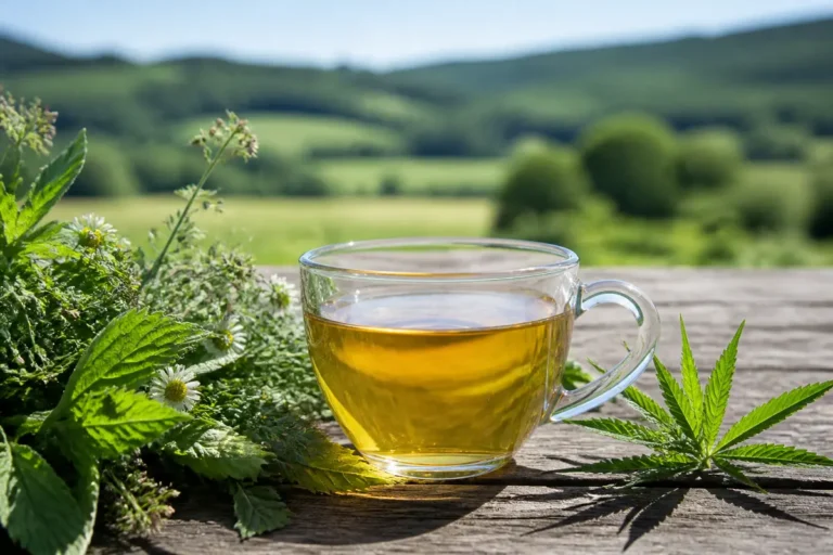 Tisane de plantes médicinales sur table boisée pour guérison avec Slow Infusion